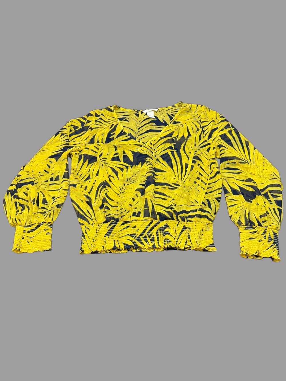 H&M Yellow and Navy Tropical Print Top